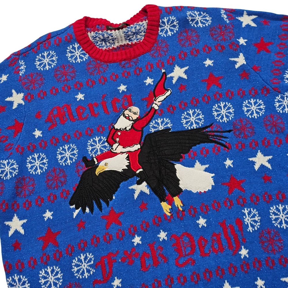 Blizzard Bay Sweater Mens XL Blue Red Merica Santa Eagle Ugly Christmas Funny